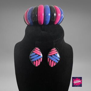 RARE 1986 Art Color Cuff Bracelet and Matching Earrings - NIB